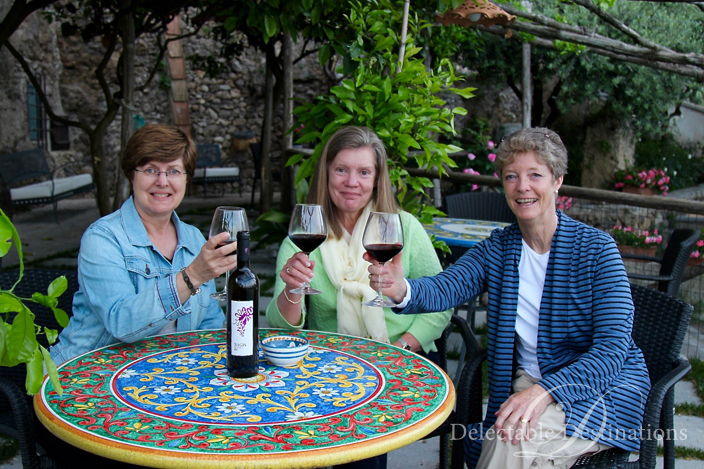 Salute! Enjoying the beautiful wines from La Vigne di Raito vineyards during our culinary and wine tour of the Amalfi Coast - Love Traveling Delectable Destinations Carol Ketelson